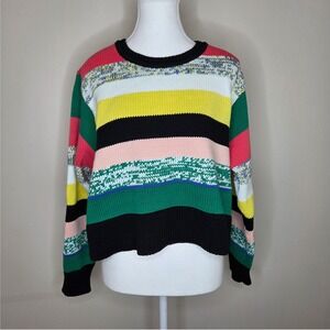Cabi Striped Cropped Sweater Cotton Blend Knit Size XL